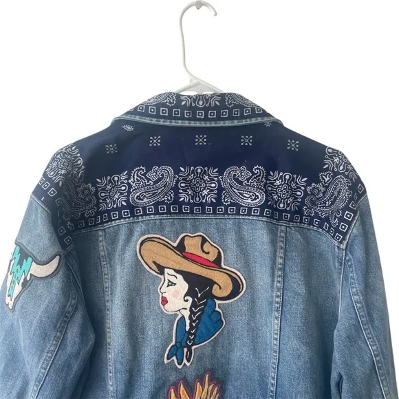 Custom Patch Western Denim Jean Jacket - Picture 9 of 12